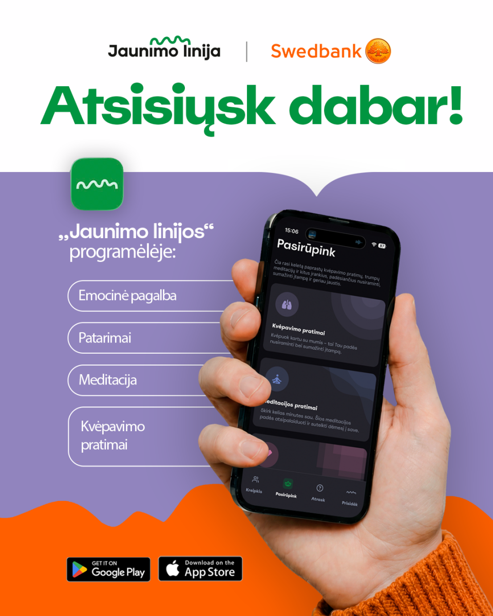 Nemokama „Jaunimo linijos“ emocinės pagalbos programėlė!