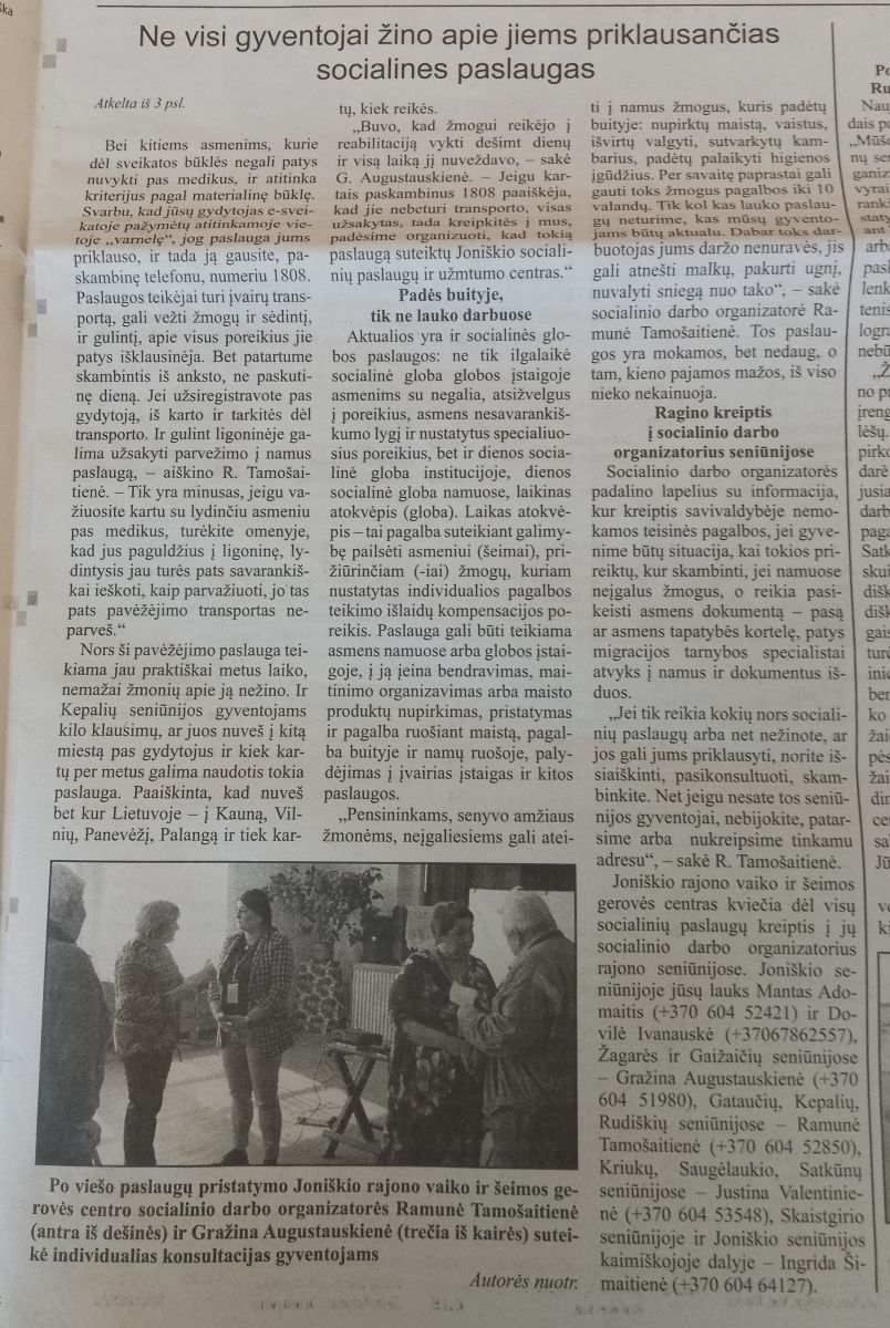 Paslaugų pristatymas Kepalių seniūnijoje